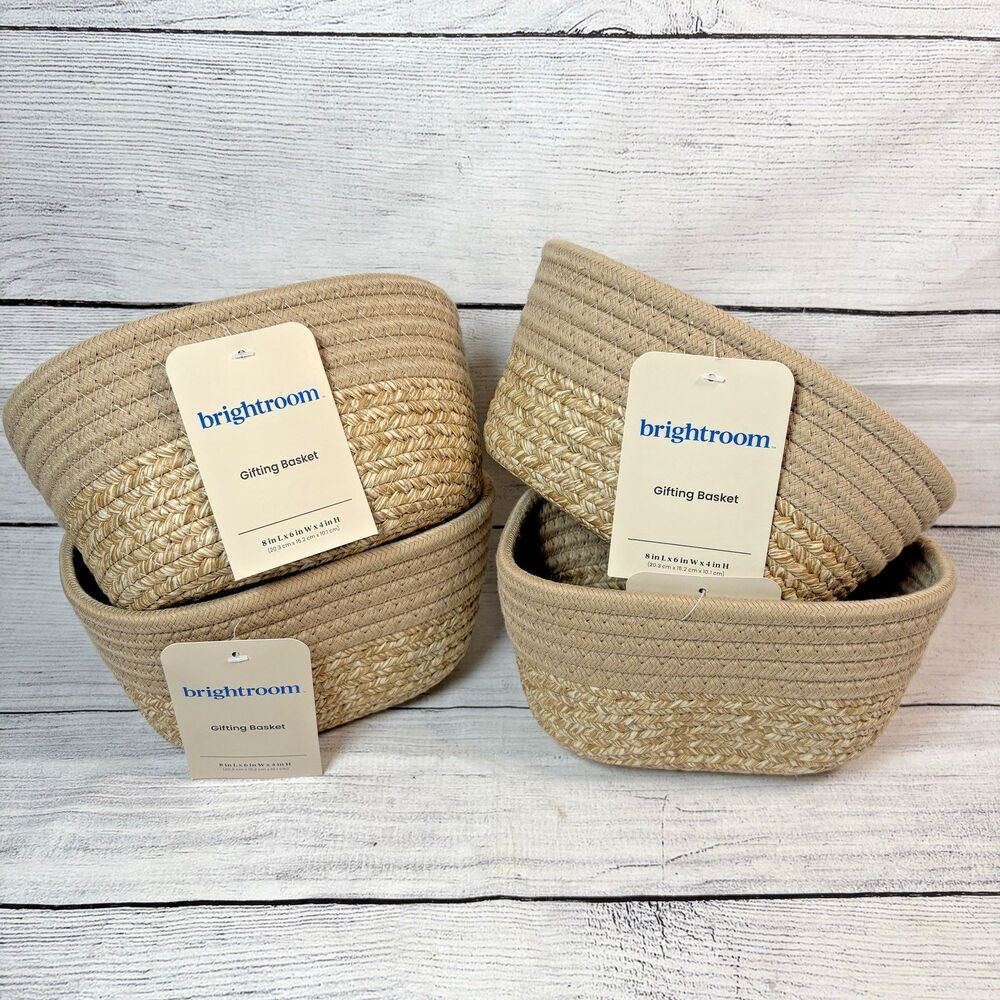Brightroom Coiled Rope Baskets Lot 4 Beige 8x6x4 Woven Gifting Organizing NEW